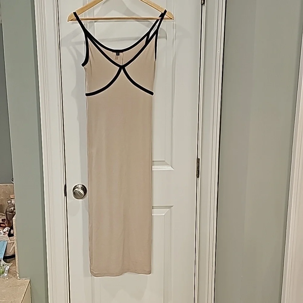 ATM Anthony Thomas Melillo Tan Modal Rib Cami Dress with Black Contrast Trim-XS - Picture 6 of 12